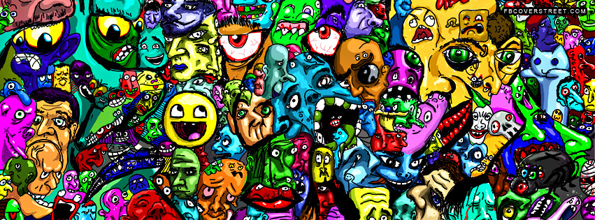 Crazy Cartoon Faces 2 Facebook Cover